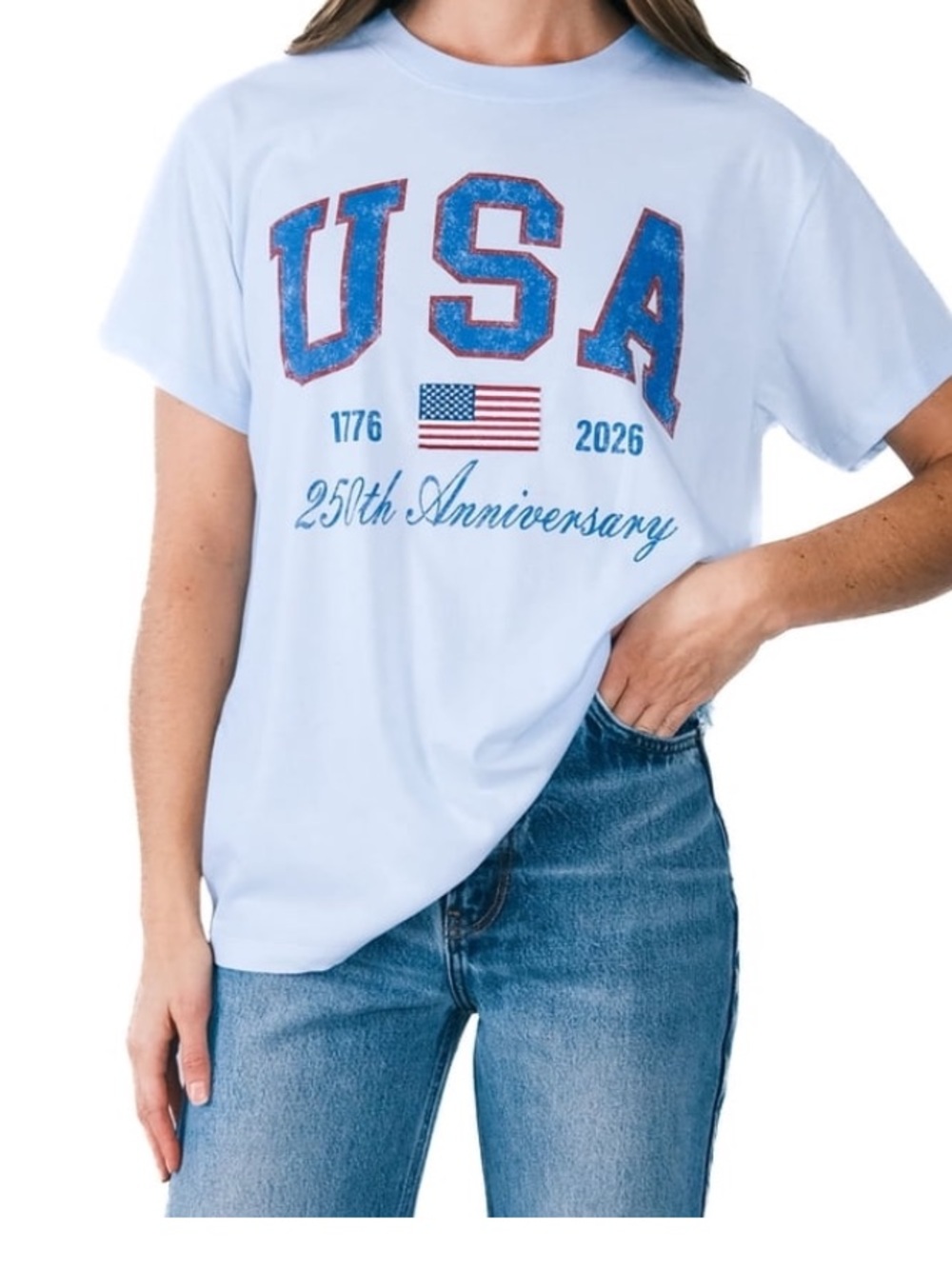 Mighty Fine Light Blue USA Graphic Short Sleeve Tee